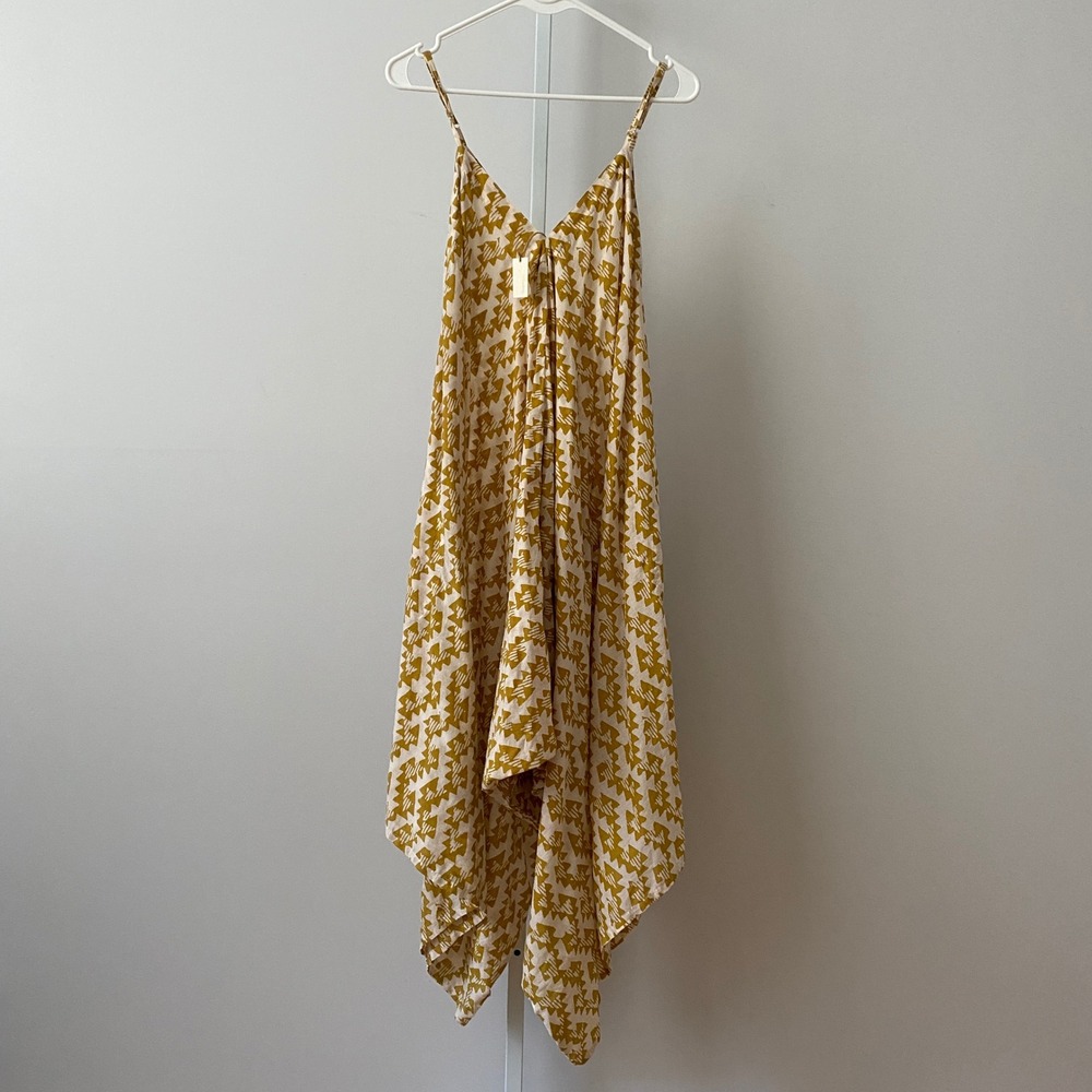 World Market Cotton Boho Beachy Relaxed Sharkbite Hem Midi Dress S/M Yellow